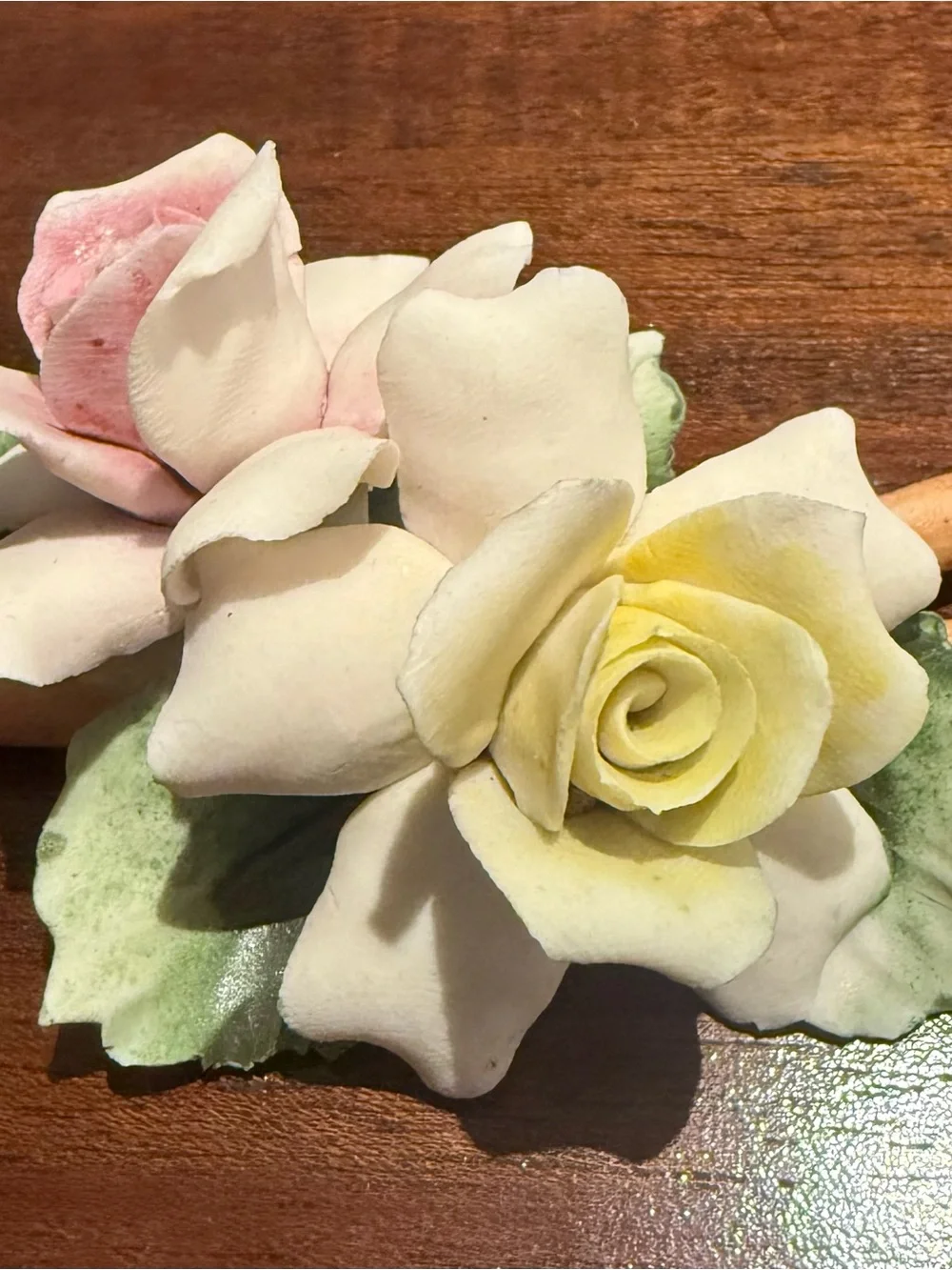 Vintage Capodimonte Porcelain Rose Figurine / Floral Sculpture